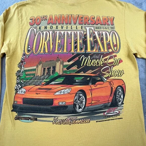 Corvette Expo ET Motor gear Knoxville Men's S Yellow Shirt Muscle Car Show 2007 - Picture 4 of 11